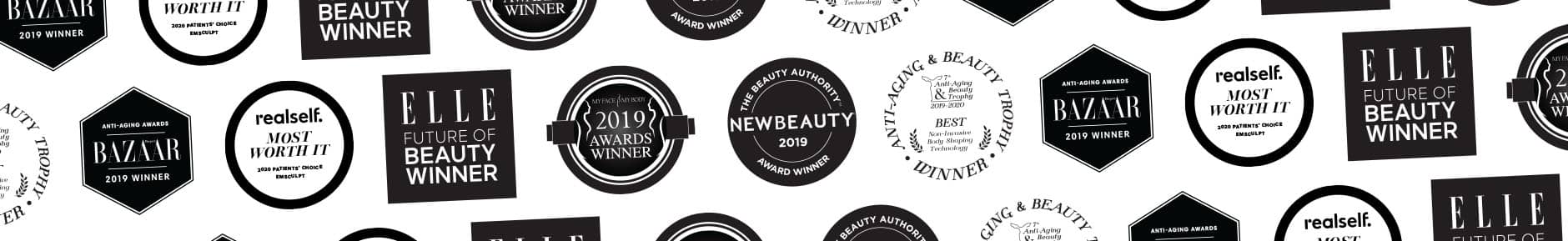 Strip of beauty award seals and magazine logos for CoolSculpting fat freezing in Dublin