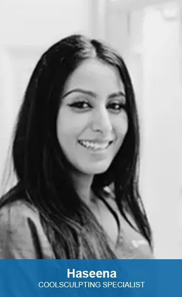 Portrait of Haseena, CoolSculpting Specialist, with name caption for CoolSculpting fat freezing in Dublin